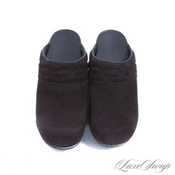 Lands End Chocolate Brown Suede Rubber Sole Mules/Clogs. Size 8. - Picture 1 of 7